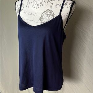 Navy v neck silky slinky camisole tank top L